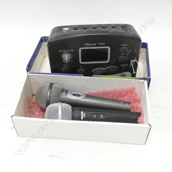 PHILIPS AND SHURE CORDLESS MICROPHONES + RINGWAY DRUM CONTROLLER
