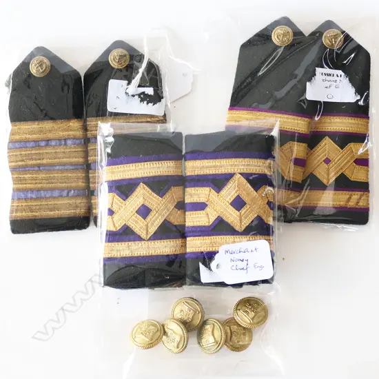 3 SETS OF EPAULETTES + 6 MERCHANT NAVY BUTTONS