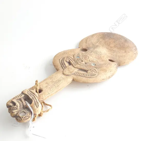 REPLICA WHALEBONE KOTIATE, 350mm, DECORATIVELY CARVED 1 SIDE, EX MIKE HIGGS COLLECTION