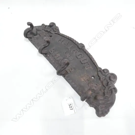 VINTAGE STYLE CAST IRON 'HAIRCUT & SHAVE 25c' COAT HANGER W.325mm