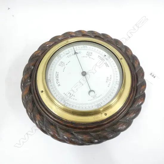 ENGLISH CARVED OAK "ROPE PATTERN" BAROMETER  DIA  210MM