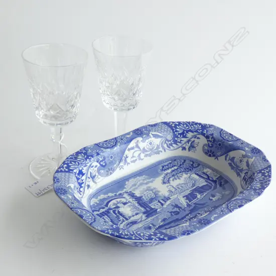 PR WATERFORD GLASSES H.140mm + SPODE 'ITALIANATE' DISH