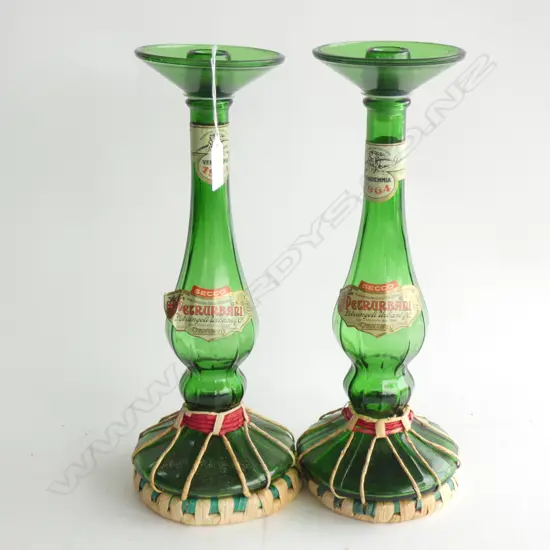 PR GREEN GLASS BOTTLE CANDLESTICKS H.360mm