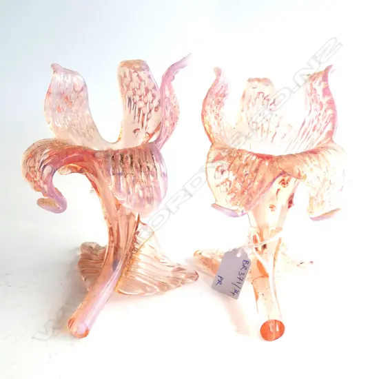 PR PINK VASELINE GLASS TRUMPET VASES H.165mm