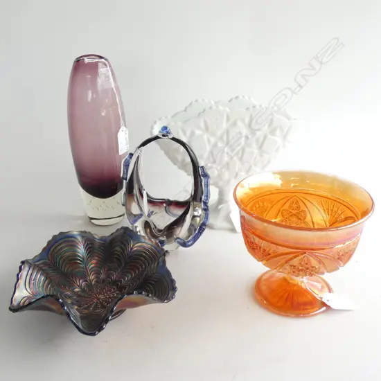 5 ASST. GLASS PCES; 2 CARNIVAL, ETC