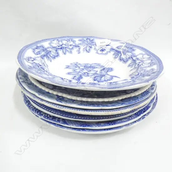 8 EARLY B/W PLATES; SPODE, WEDGWOOD ETC