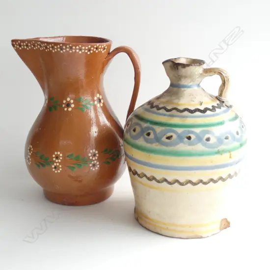 2 COUNTRY STYLE PAINTED CERAMIC JUGS H.250mm