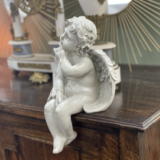 FRENCH WHITE WASHED ANGEL SITTING