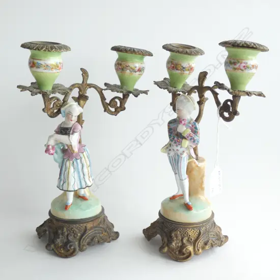 PR PORCELAIN & BRASS CANDLESTICKS H.250mm