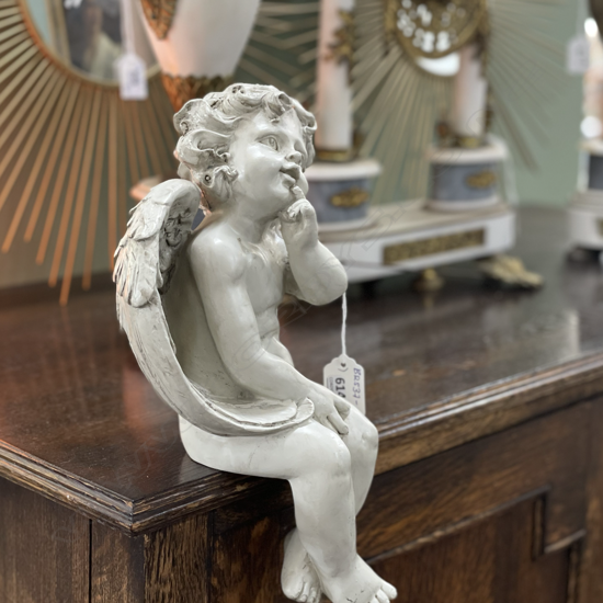 FRENCH WHITE WASHED ANGEL SITTING