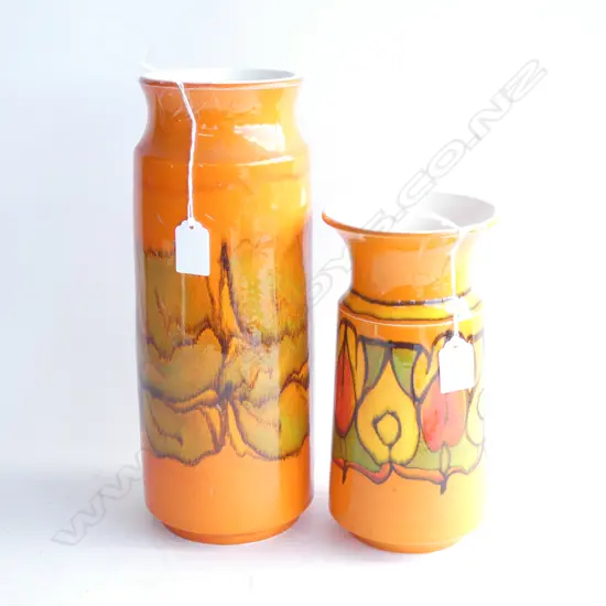 2 ORANGE POOLE VASES H.320mm