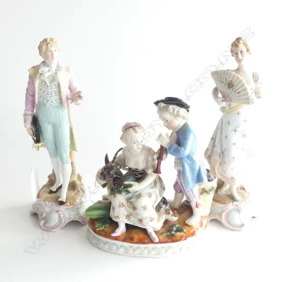 PR 19thC GERMAN FIGURINES BEAU & COMPANION AF + GERMAN HARD PASTE ROMANTIC FIGURAL GROUP