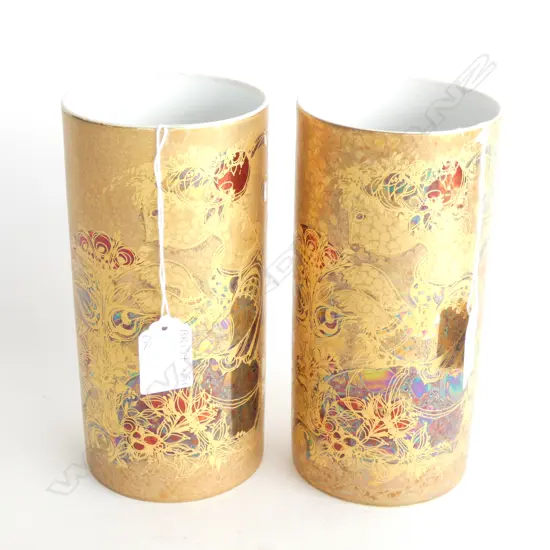 PR ROSENTHAL BJORN WIINBLAD GOLD GILDED HAND PAINTED VASES H 185MM