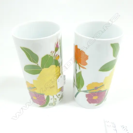 PR MED ROSENTHAL STUDIO LINE ENAMEL FLORAL PATTERN VASES H. 185MM