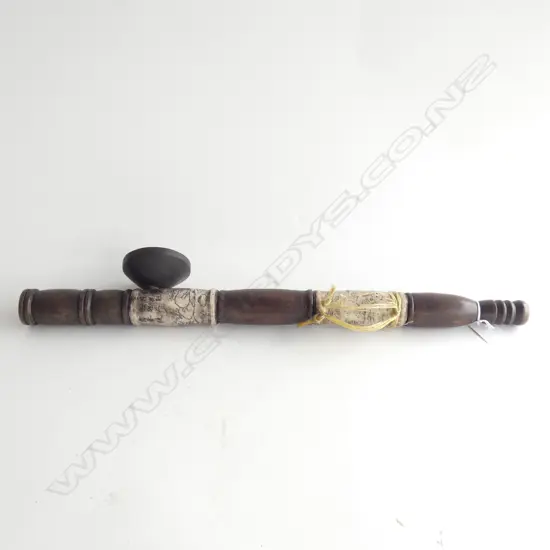 OLS STYLE CHINESE WOOD & BONE CARVED OPIUM PIPE L.470mm