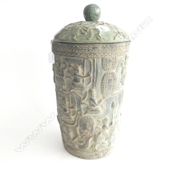 LGE BRONZE LIDDED VESSEL RELIEF FIGURES H.490mm.