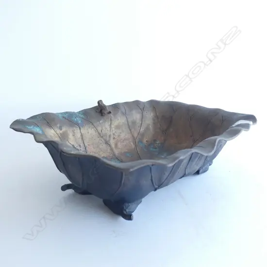 MID-CENTURY WAX-CAST BRONZE WATER VASE IN THE FORM OF A LOTUS LEAF.