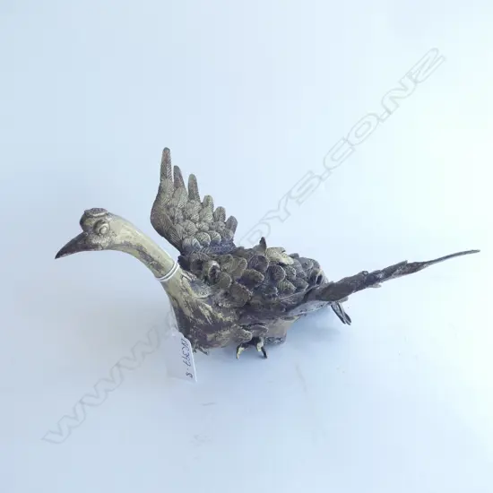 MID-CENTURY WAX-CAST BRONZE INCENSE BURNER FORMED AS FLYING BIRD.