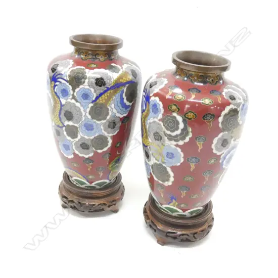 PR OF CLOISONNE VASE ON STANDS H 150 MM 