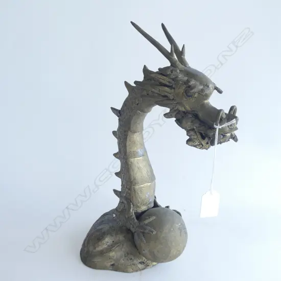 BRONZE DRAGON WATERSPOUT. A COPPER PIPE IS FITTED FROM BASE TO MOUTH. H 358MM