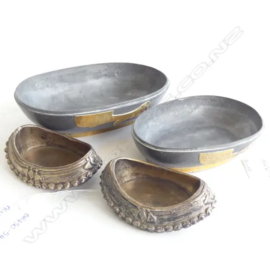 (19591) 4 SM DISHES; PR THAI SILVER (L 100MM) & PR GRADUATED PEWTER & GOLD PLATE (L 170MM)