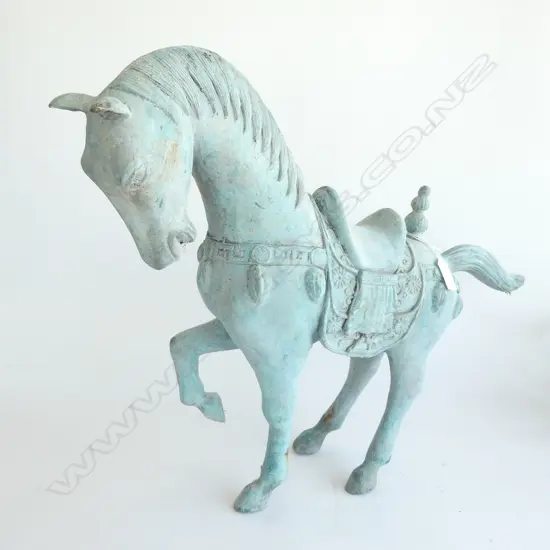 CHINESE BRONZE TANG DYNASTY STYLE HORSE w SADDLE & TRAPPINGS. 600 x 420mm