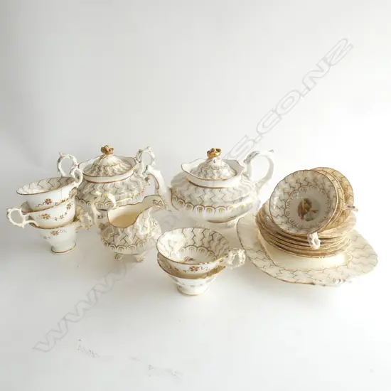 AN EARLY VICT HAND PAINTED PART TEA AND COFFEE SERVICE FAULTS
