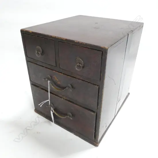 OLD 'HARI-BAKO' SMALL SEWING CHEST - 4 DRAWER  180 X 210 X 210MM