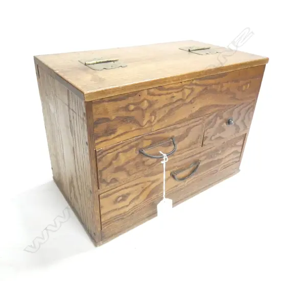 JAPANESE WOODEN 3 DRAWER / TOP COMPARTMENT SEWING CHEST 320 X 180 X 230MM