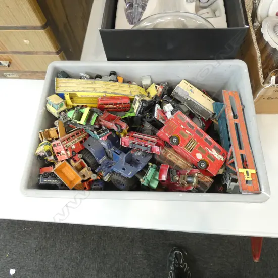 BOX ASST. PLAYWORN TOYS; MATCHBOX, LESNEY, FUN HO ETC