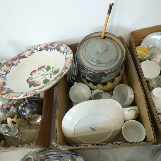 BOX LOT ASST. CERAMICS; LARGE BOWL, POTTERY TUREEN ETC