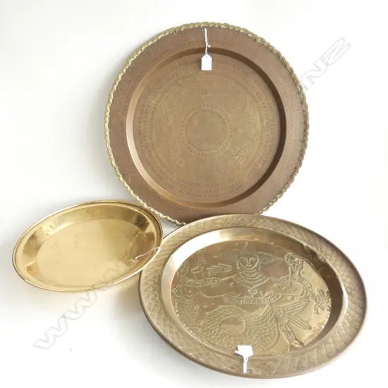 3 CIRCULAR BRASS TRAYS LARGEST 510mm dia