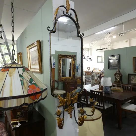 ORNATE GOLD & METAL MIRROR w. 3 CANDLE HOLDERS H.1400mm W.440mm