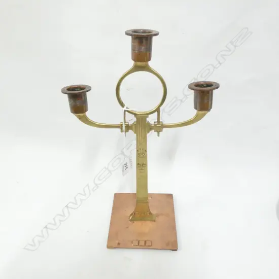 WMF JUGENDSTIL BRASS AND COPPER CANDELABRA H.320mm