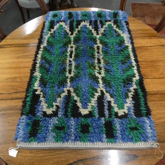 HAND KNOTTED WOOL PILE RETRO SWEDISH RYA RUG 960x600mm