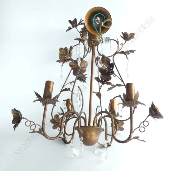 GILT FINISH METAL FLORAL 4 LIGHT CHANDELIER H.600mm