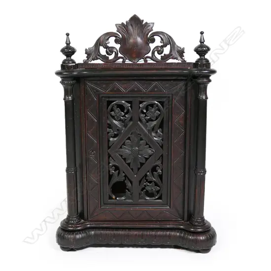 WOODEN CABINET - SIDE COLUMNS/CARVED CUT OUT DOOR, 650 X 420MM, AF...