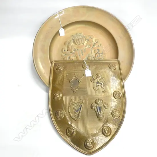 2 BRASS / COPPER WALL HANGING BOWL 455mm dia & SHIELD 