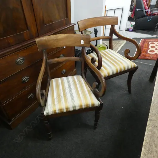 TWO REGENCY / Wm.IV MAHOGANY SCROLL ARM CARVER CHAIRS