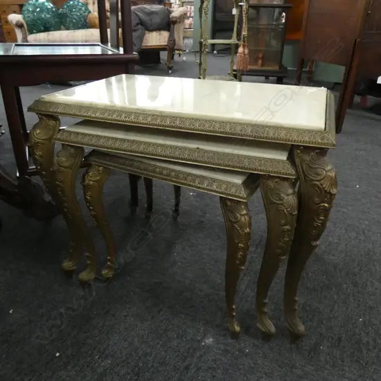 3 BRASS & MARBLE NESTING TABLES 550x360mm