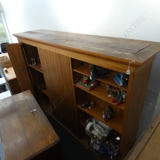 EX AUCKLAND LIBRARY LARGE RIMU DOUBLE SIDED BOOKCASE/CABINET L.2500 D.630 H.1900mm