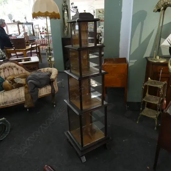 LG 4 TIER HARDWOOD & GLASS COLLECTORS DISPLAY STAND H. 1620 W. 490MM