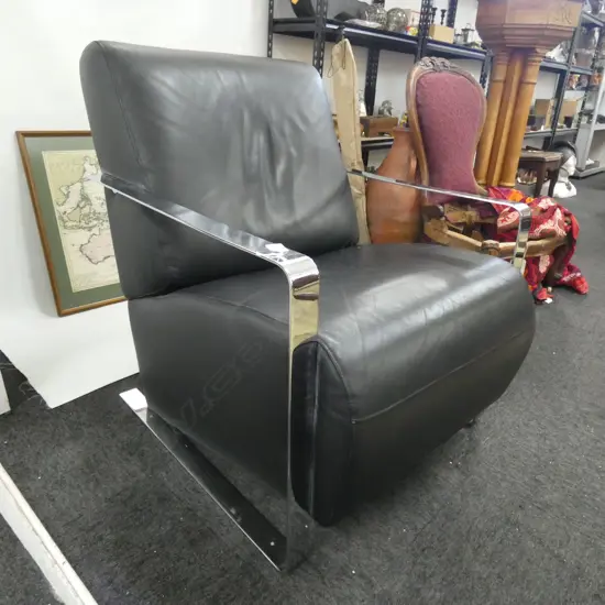 LEATHER & CHROME ARMCHAIR...
