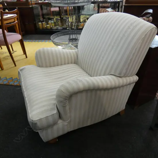 WHITE STRIPED ROLL ARM ARMCHAIR