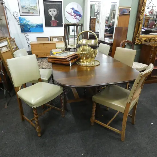 OAK DROPSIDE DINING TABLE AND SIX CHAIRS L1860 MM