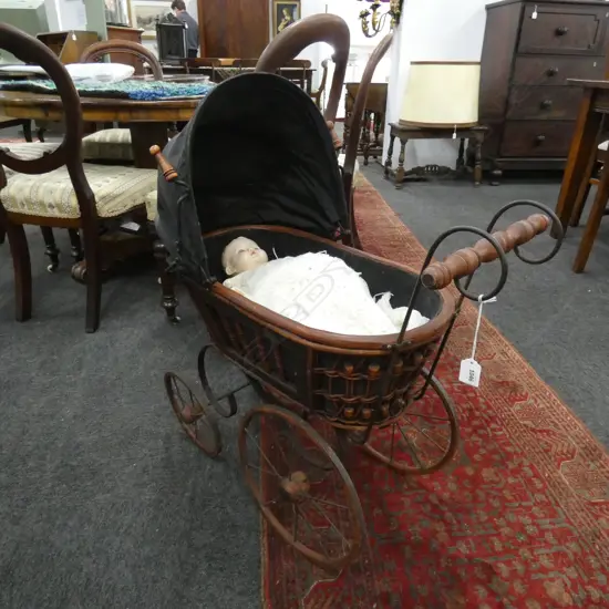 DOLLS PRAM WITH PEDIGREE DOLL