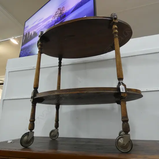 VINTAGE OVAL OAK TEA TROLLEY H.780mm
