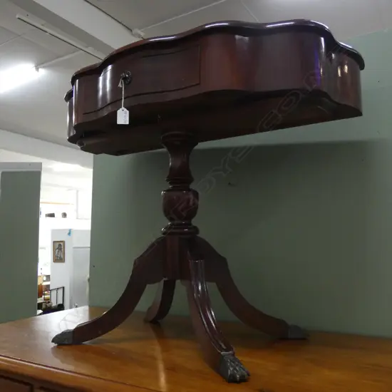 MAHOGANY HALL TABLE TOPPED WITH MARKS HANDLE BROKEN