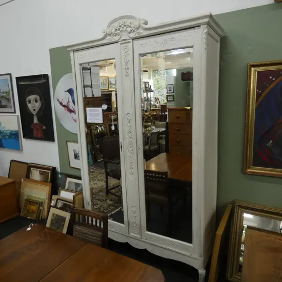 WHITE PAINTED WARDROBE - TWO MIRRORED DOORS (AF) 1400 x 440 x 2300mm