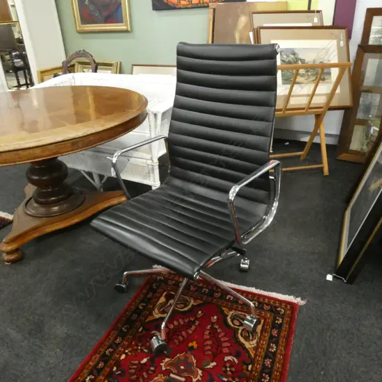 AS NEW EAMES STYLE CHROME FRAME OFFICE CHAIR